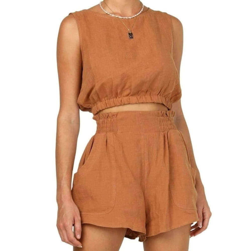 JGGSPWM 2 Piece Sleeveless Cropped Tank Top with Elastic Waist Short Set